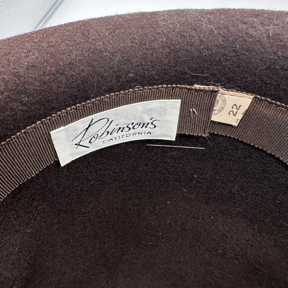 Vintage Robinson’s California Hat Womens Size 22 Brown Fawn Tra Felt Wool - Picture 6 of 12